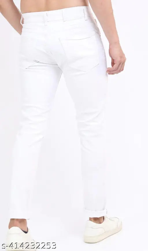 White denim jeans for men, solid pattern, available in sizes 28, 30, 32, 34