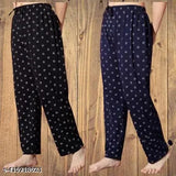 Cotton printed pyjama set for women - 2 calf-length pieces in L, XL, XXL sizes, Indian origin