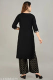 Rayon kurta set with palazzos, three-quarter sleeves for women, solid color, Indian origin