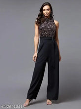 Sleeveless embroidered net Lycra jumpsuit for women, vibrant style in multiple sizes from India