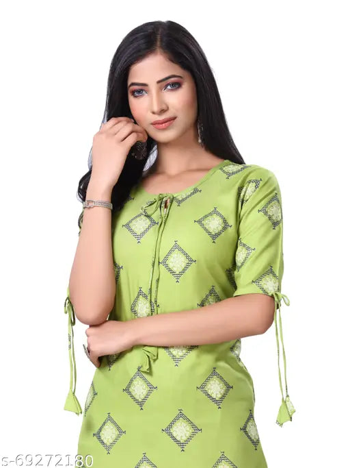 Rayon floral printed kurta set with palazzos, three-quarter sleeves, Indian ethnic wear, single size available