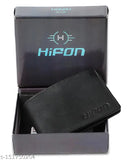 Genuine leather black men's wallet, stylish two-fold design with 2 compartments, credit card pockets, currency holder, and transparent ID window. Perfect gift for men under $200