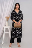 Black rayon embroidered polka dot kurta for party wear, three-quarter sleeves, printed combo, size S (36in bust, 46in length)