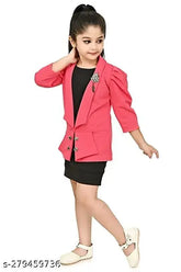 Acrylic pink blazer with black inner, Girls Indo Western dress for parties, machine washable