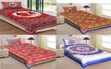 Cotton UB Collection TC140 Sanganeri Jaipuri printed single bedsheet & pillow covers set, floral summer pattern for adults