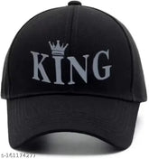 Adjustable black baseball cap with 3D rubber printed King design for men and boys