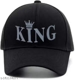 Adjustable black cotton baseball cap with 3D rubber printed King design for men and boys