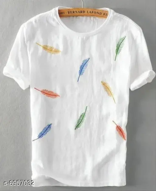 White cotton round-sleeve men's PUNTERS t-shirt with printed design, India origin