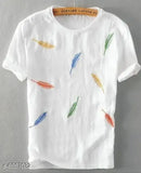 White cotton round-sleeve men's PUNTERS t-shirt with printed design, India origin