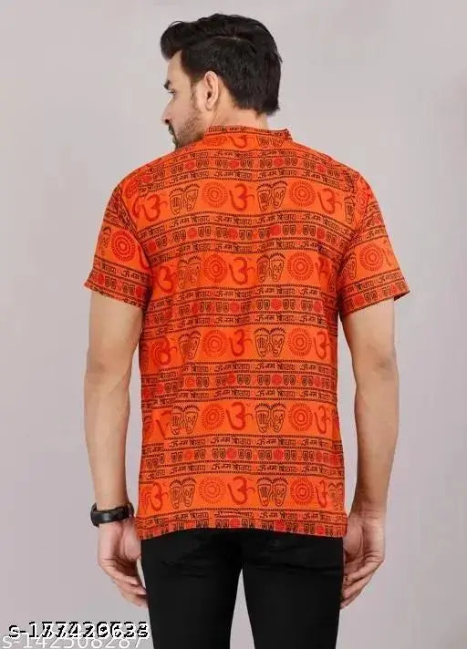 Rayon short-sleeved western wear kurti with beautyfull Om print for men, Indian origin