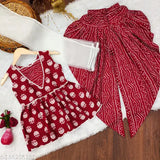 Cotton Girls Kurta Dhoti Set, printed anarkali top with sleeveless dhoti pants and dupatta, perfect for traditional Indian occasions