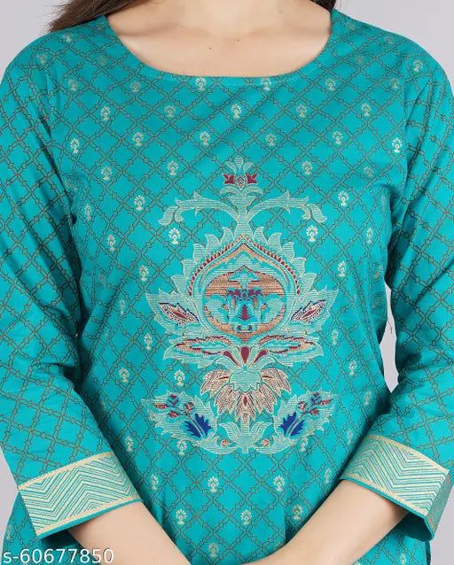 Printed rayon three-quarter sleeve kurtis from Jaipuri, India - vibrant pattern on single sized clothing (S-XXXL)