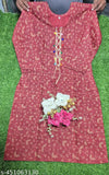 Red wool long kurti with printed combo, three-quarter sleeves for women, India origin