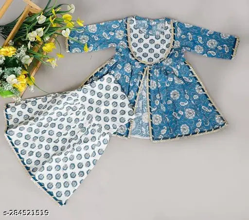 Pure cotton printed Kurta Sharara set in regular relax fit floral print - girls ethnic wear, traditional outfit for kids in various sizes from 12-18 months to 6-7 years, originating from India