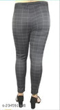 Grey checked lycra jeggings for women, free size/24-34 with stylish slim fit