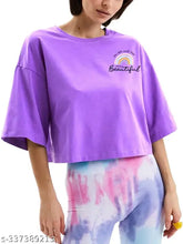 Cotton blend lavender printed crop top T-shirt, loose fit with half sleeves - perfect for women's street style fashion, machine washable, made in India