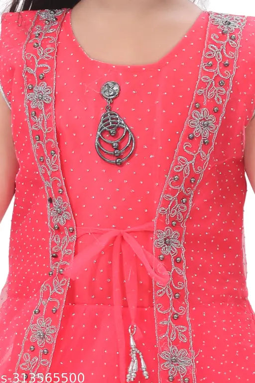 Gorgeous net embroidered sleeveless gown for girls, vibrant India-made party wear