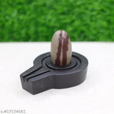 Marble Narmadeshwar Shivling, 15-inch tall with a 3-inch stone yoni base, intricately handcrafted from Narmada river stones