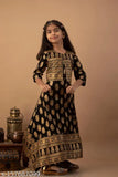 Modern rayon kurti, three-quarter sleeves, self-design net pattern for kids aged 3-4 years