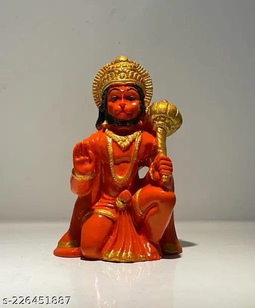 Durable polyresin Hanuman Ji modern posture idol, perfect for car dashboard or home decor. Indian-made religious artwork brings spiritual touch to living room or prayer room