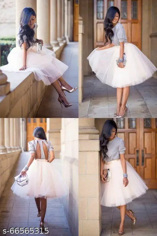 Trandy white net western skirt, free size solid net pattern, ready-to-wear skirt with inner lining, Indian origin