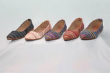 Textile striped slip-on ballerinas, trendy women's Bellis Ballerinas by Basic Steps. Comfortable and stylish for partywear or casual wear. Indian sizes: IND-4, IND-5, IND-6, IND-7, IND-8. Made in India