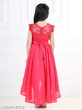 Pink embellished silk sleeveless hi-low dress for kids parties, Indian origin
