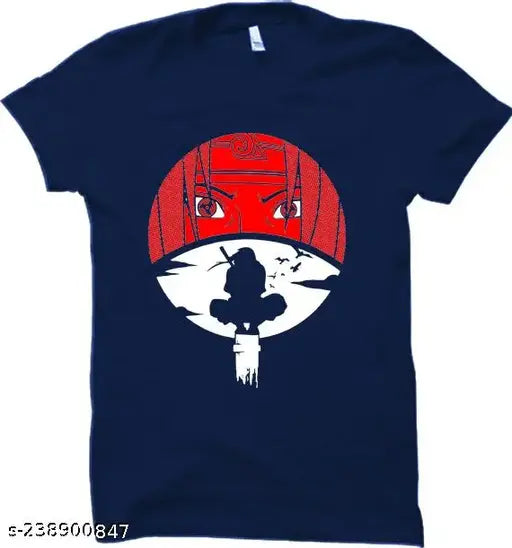 Blue and Maroon Printed Naruto Itachi Hoodie T-Shirt, Cotton Blend, Short Sleeves for Men and Women - Size: S, M, L, XL, XXL