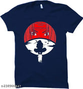 Blue and Maroon Printed Naruto Sharingan Cotton Blend Hoodie/T-Shirt for Men & Women, short sleeves, sizes: S - XXL