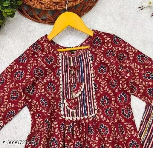 Three-Quarter Sleeve Ritu Creation Girls Printed Cotton Coord Set, India-made cotton lace co-ord set for 4-5, 6-7, 8-9, 10-11, or 12-13 years