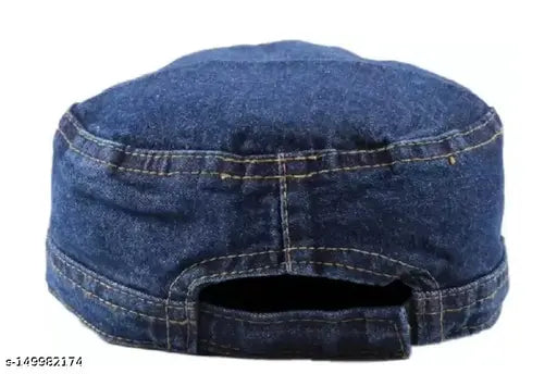 Blue cotton newsboy cap - solid blue, stylish party hat for men, women, boys, girls (India origin)