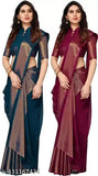 Golden chiffon combo sarees with traditional zari border, perfect for festive or wedding wear