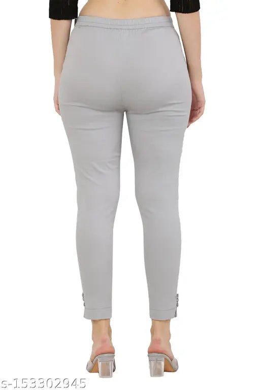 Light grey cotton blend trousers by Priya Point, half elasticated waist for comfort