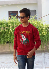 Maroon polycotton boys sweatshirts & hoodies for winter, printed pattern and long sleeves, kids sizes 4-13
