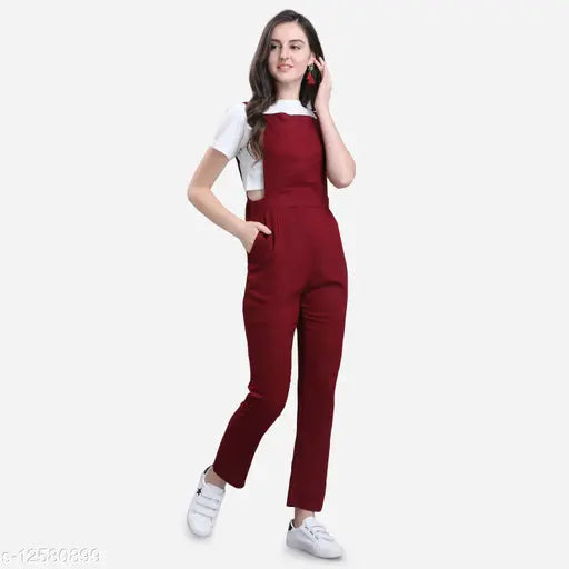 Solid rayon women's dungaree, short sleeves, solid pattern, size L for bust 38", length 51", waist 32", hip 40