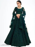 Graceful net lehenga with silk dupatta, embellished in Indian embroidery - Semi-stitched (46in/42in/2.25in)