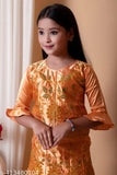 Modern fancy satin-cotton blend kids' lehenga cholis, embroidered with ruffles and sequins, ideal for parties or weddings