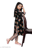 Printed rayon kurta sets for girls, straight top with three-quarter sleeves, calf length trousers, 4-5 years - Indian fashion