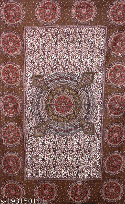 Cotton geometric print Jaipuri single bedsheet with pillow cover, ideal for summer use by adults. Made in India