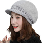 Wool colorblocked acrylic beanie cap - women's winter warm skull hat from India