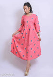 Multi-colored rayon gown for women and girls, three-quarter sleeves, printed combo on India-made dress