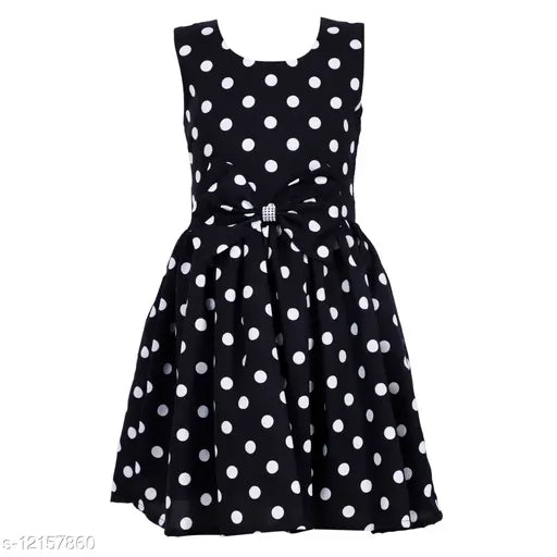 Polka dot crepe dress for girls, 9-10 years, printed net pattern, casual wear from Klowvila, India