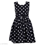 Polka dot crepe dress for girls, 9-10 years, printed net pattern, casual wear from Klowvila, India
