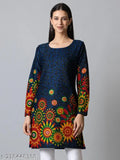Long sleeve printed wool A-line kurta by Solzeiq, Indian women's traditional fashion in warm hues