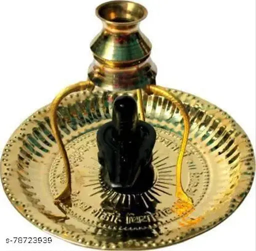 Navy blue brass Pooja plate Thali with Shivling stand, Abhishek Lota Kalash for traditional Hindu worship