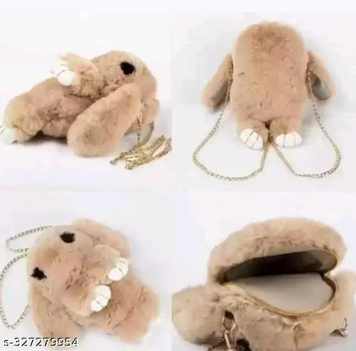 Solid fabric, cute bunny-themed sling bag for girls (Free Size, L10in x W8in x H12in). Stylish travel pouch for school or college