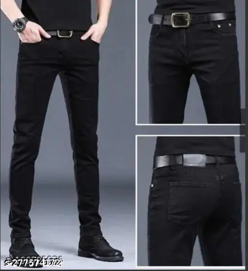 Black denim EANAY jeans, comfortable all-occasion attire for every event. Available in sizes 28, 30, and 32 (Waist 28/30/32, Length 38/38/40, Hip 30/32/34), origin India