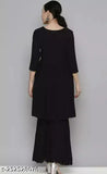 Black IMLIE Women's Sequined Embroidered Georgette Kurta & Sharara set - Georgette fabric, three-quarter sleeves, solid net Sharara, embroidered sequin detailing, made in India