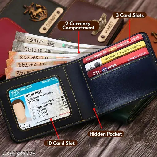 Brown synthetic US Store Customized Men's combo name wallet, key chain & sunglass case cover with hook and box - Personalized accessory for men