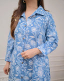 Women's cotton printed Anarkali CoOrd Kurti and Palazzos set, long sleeves, vibrant pattern, single size M-XXXL